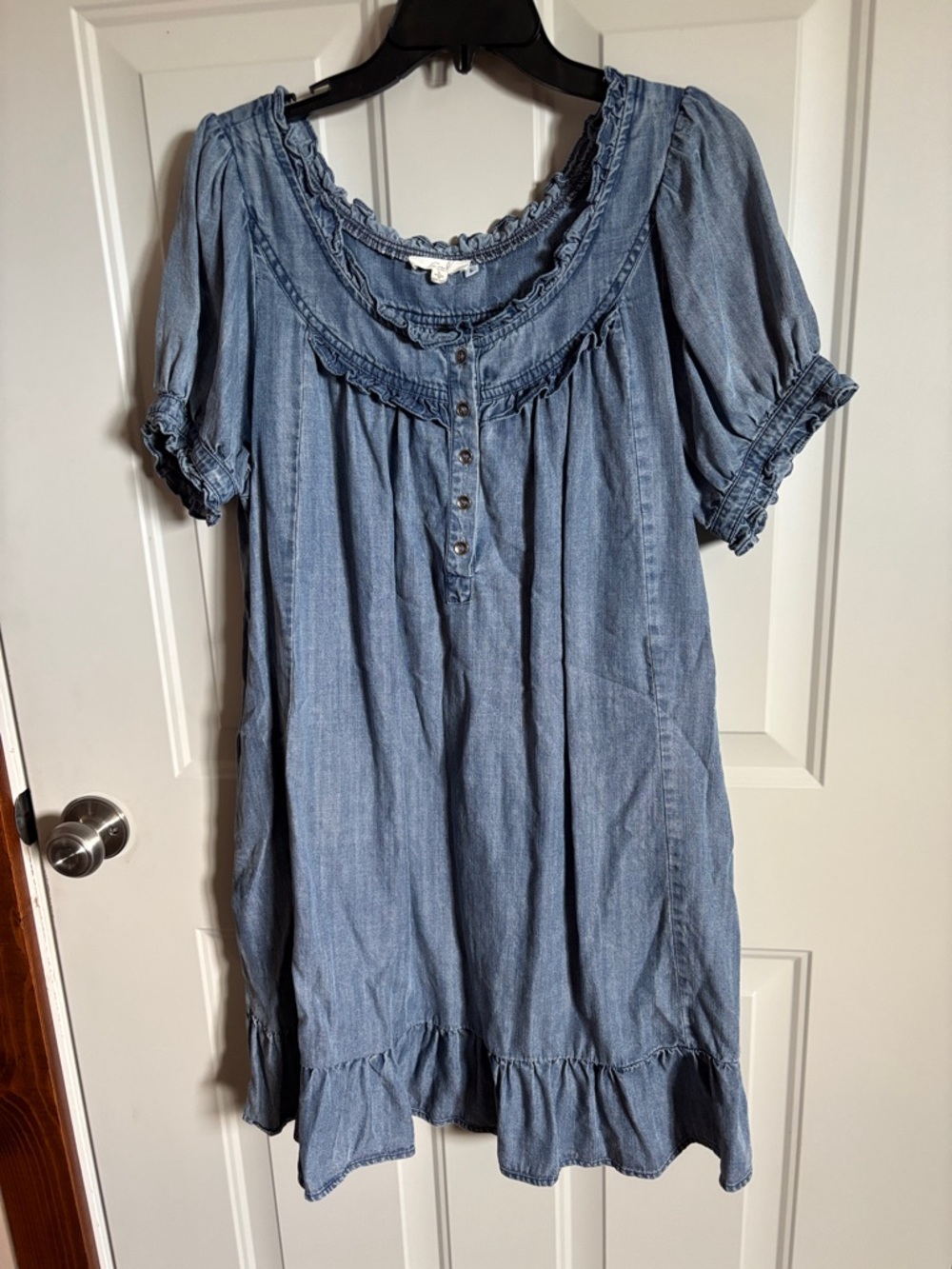 easel Light Denim Blue Button-Front Ruffle dress